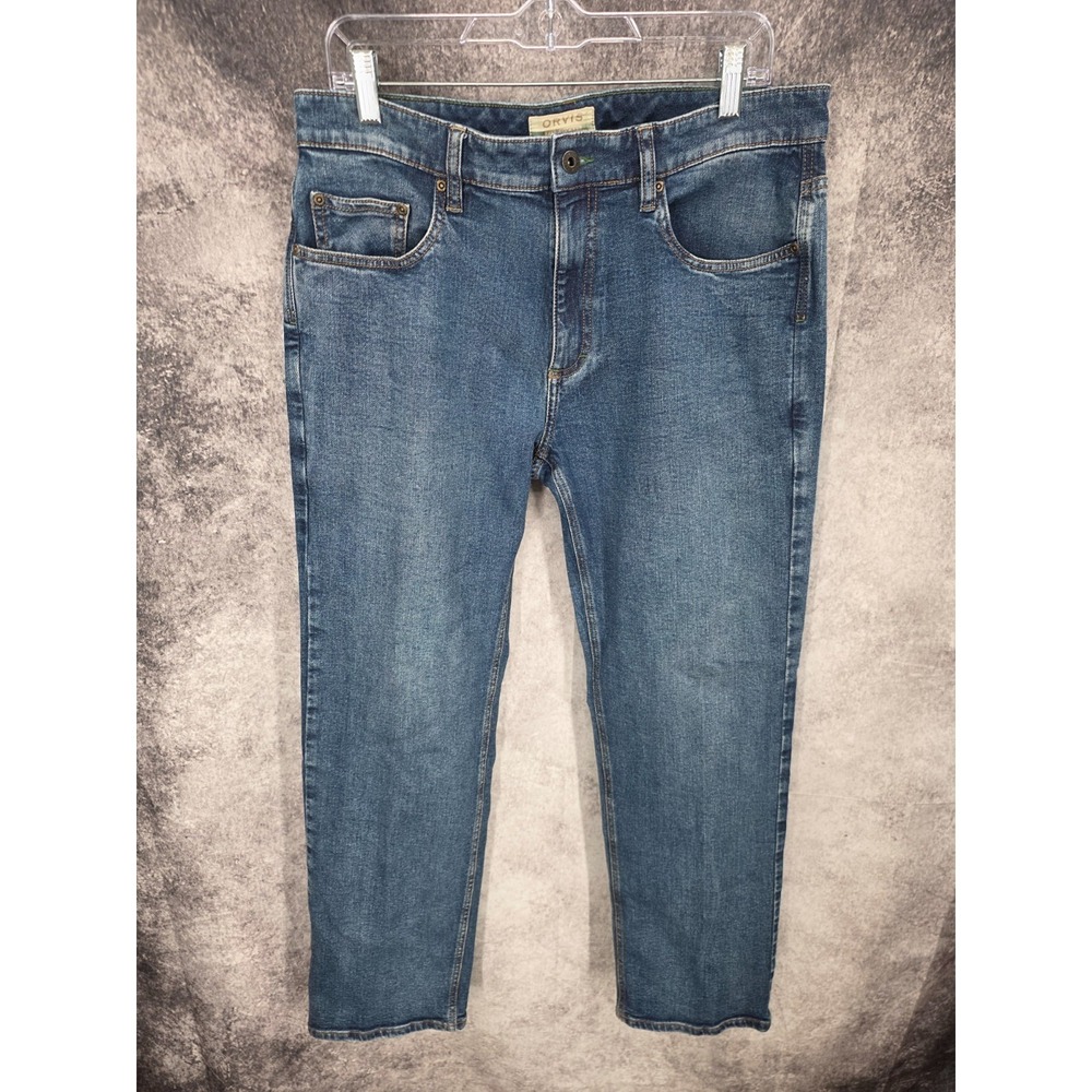 Orvis Jeans Mens 34 X 30 Blue 5 Pocket Denim Mid Rise Medium Wash Stretch